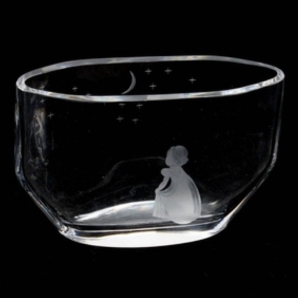 ORREFORS Scandinavian Art Glass VASE Engraved GIRL WISHING To MOON & STARS